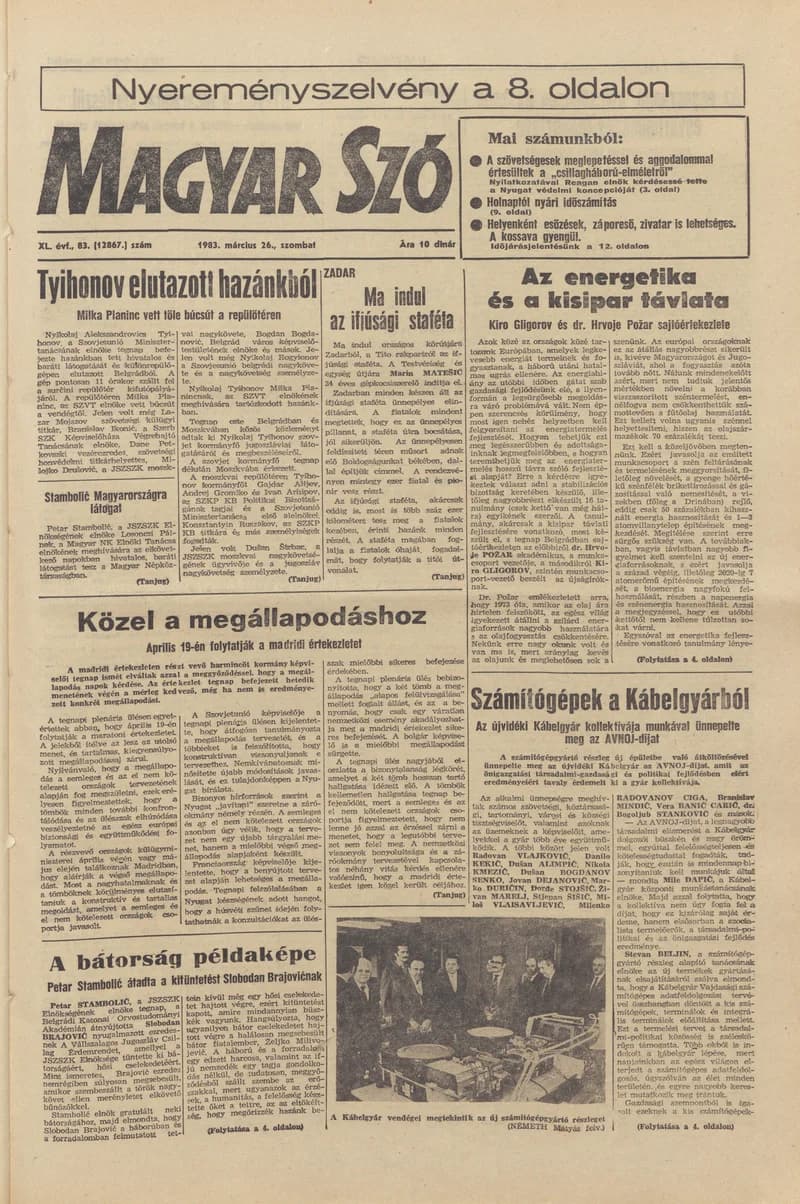 Magyar Szó, 40. évf. 1983. március 26. 83. sz. 1–24. oldal