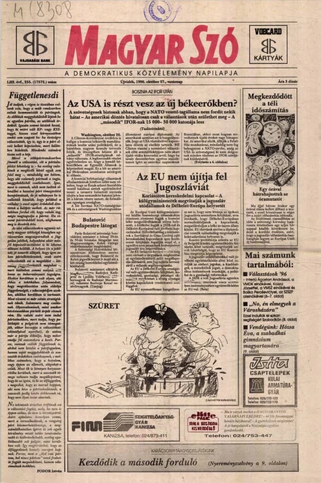 Magyar Szó, 53. évf. 1996. október 27. 255. sz. 1–24. oldal