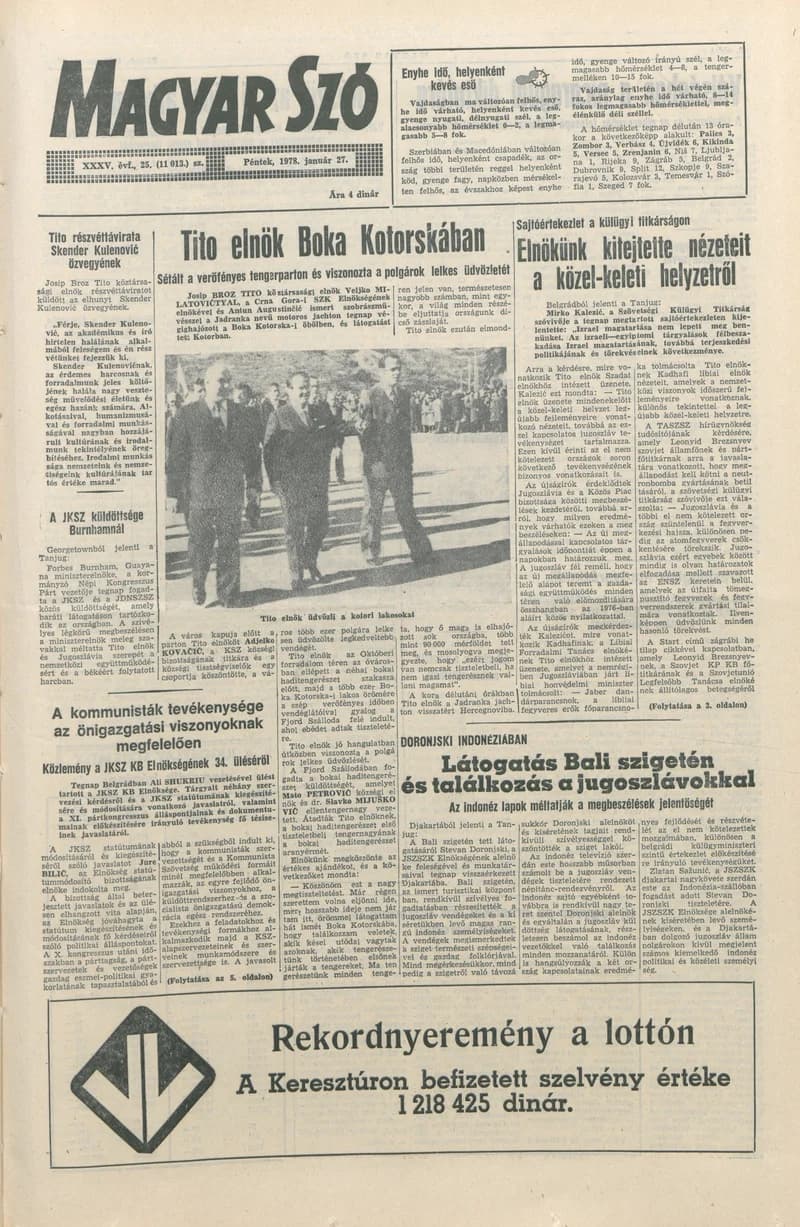 Magyar Szó, 35. évf. 1978. január 27. 25. sz. 1–16. oldal