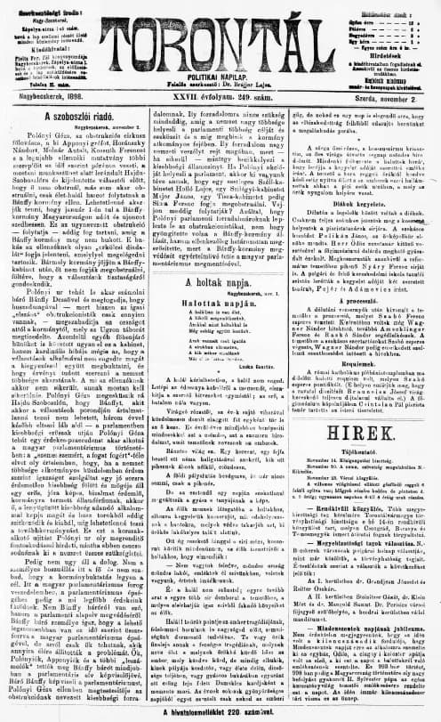 Torontál, 27. évf. 1898. november 2. 249. sz.