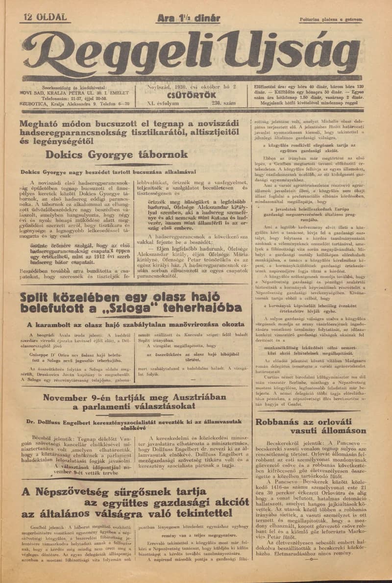 Reggeli Újság, 11. évf. 1930. augusztus 2. 230. sz.