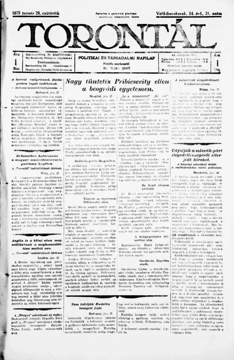 Torontál, 54. évf. 1925. január 29. 21. sz.