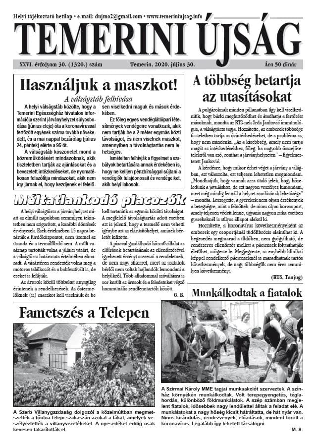 Temerini Újság, 26. évf. 2020. július 30. 30. sz.
