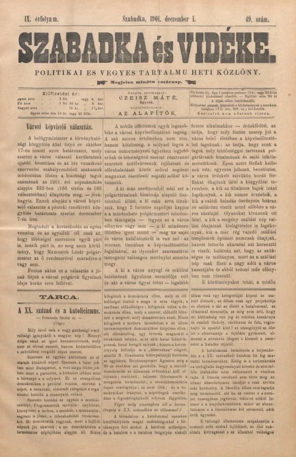 Szabadka és vidéke II, 9. évf. 1901. december 1. 49. sz.