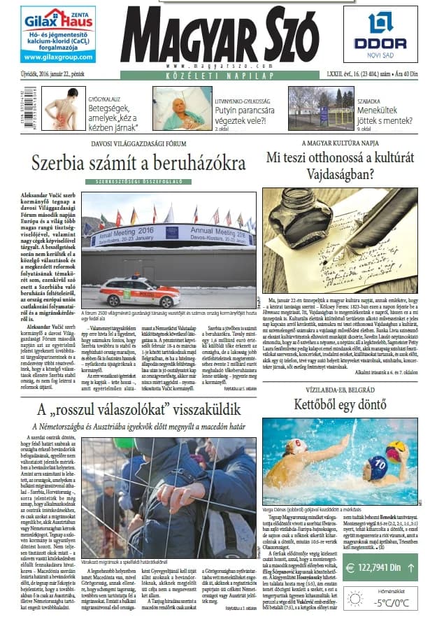 Magyar Szó, 73. évf. 2016. január 22. 16. sz. 1–16. oldal