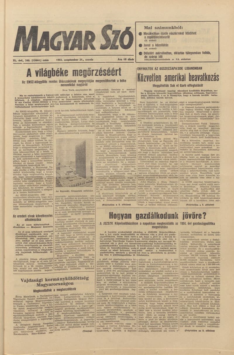 Magyar Szó, 40. évf. 1983. szeptember 21. 260. sz.