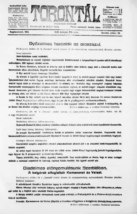 Torontál, 44. évf. 1915. október 23. 243. sz.
