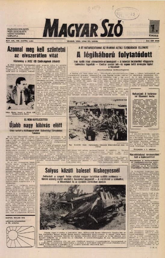 Magyar Szó, 45. évf. 1988. július 20. 198. sz. 1–16. oldal