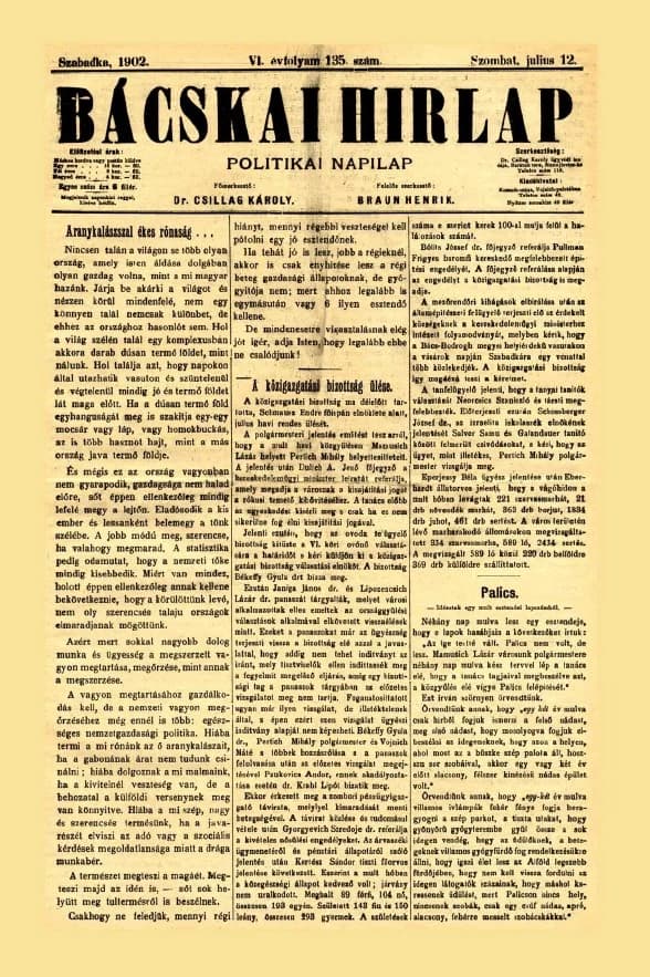 Bácskai Hirlap, 6. évf. 1902. július 12. 135. sz.