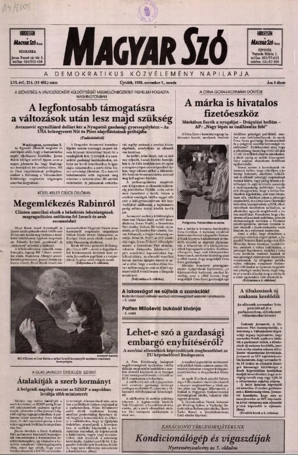 Magyar Szó, 56. évf. 1999. november 3. 214. sz. 1–16. oldal