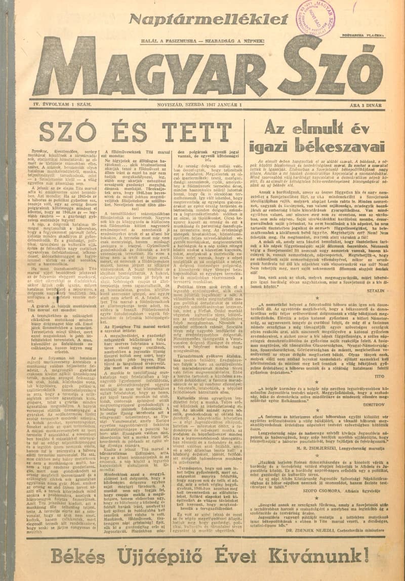 Magyar Szó, 4. évf. 1947. január 1. 1. sz. 1–8. oldal