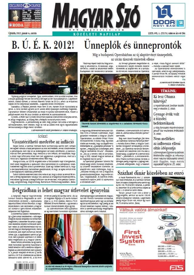Magyar Szó, 69. évf. 2012. január 4. 1. sz. 1–20. oldal