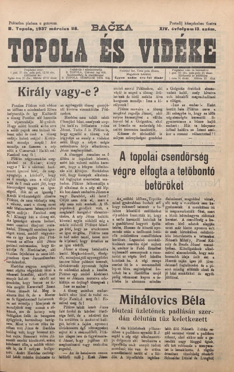 Bačka Topola és Vidéke, 14. évf. 1937. március 28. 13. sz.