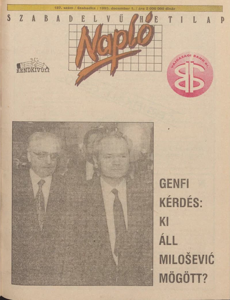 Napló - Szabadelvű hetilap, 4. évf. 1993. december 1. 187. sz.