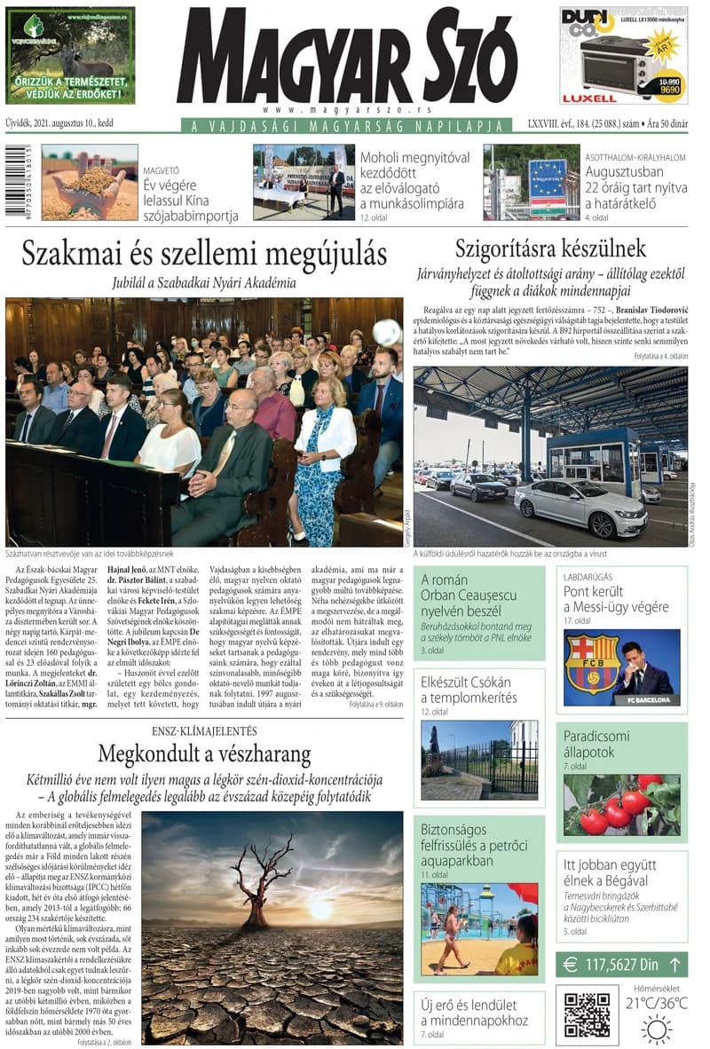 Magyar Szó, 78. évf. 2021. augusztus 10. 184. sz. 1–20. oldal