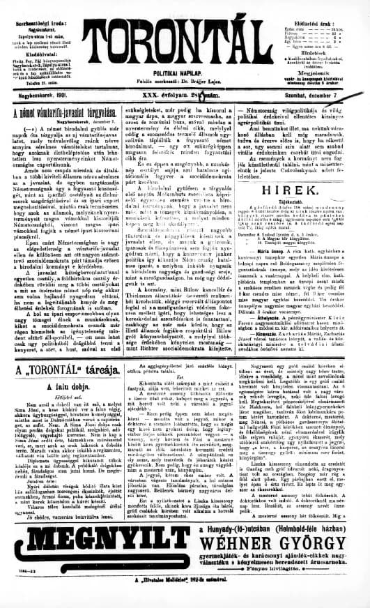 Torontál, 30. évf. 1901. december 7. 281. sz.