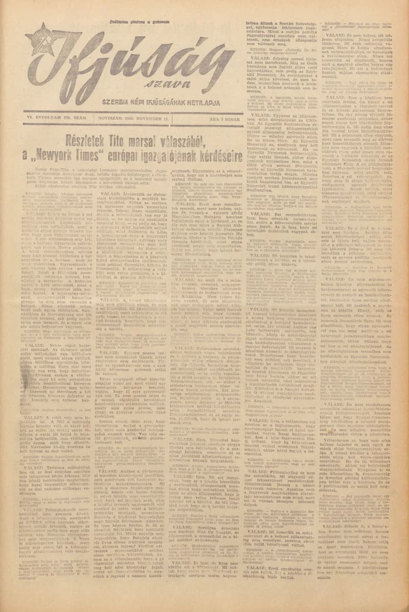 Ifjúság Szava, 6. évf. 1950. november 11. 270. sz.