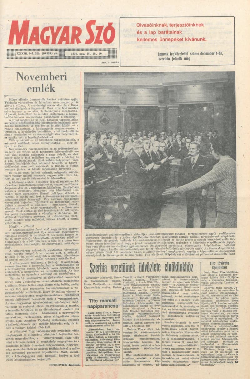 Magyar Szó, 33. évf. 1976. november 28. – 30. 329. sz. 1–32. oldal