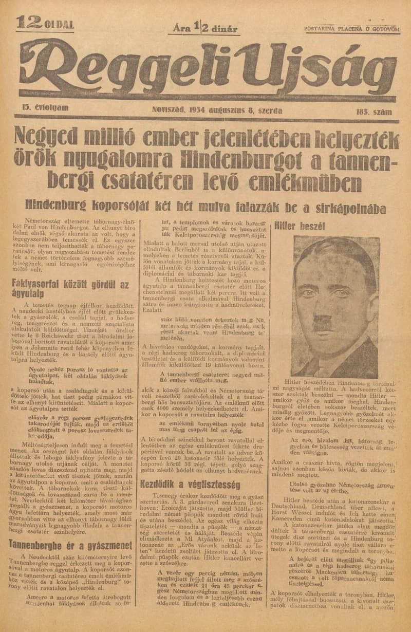 Reggeli Újság, 15. évf. 1934. augusztus 8. 183. sz.