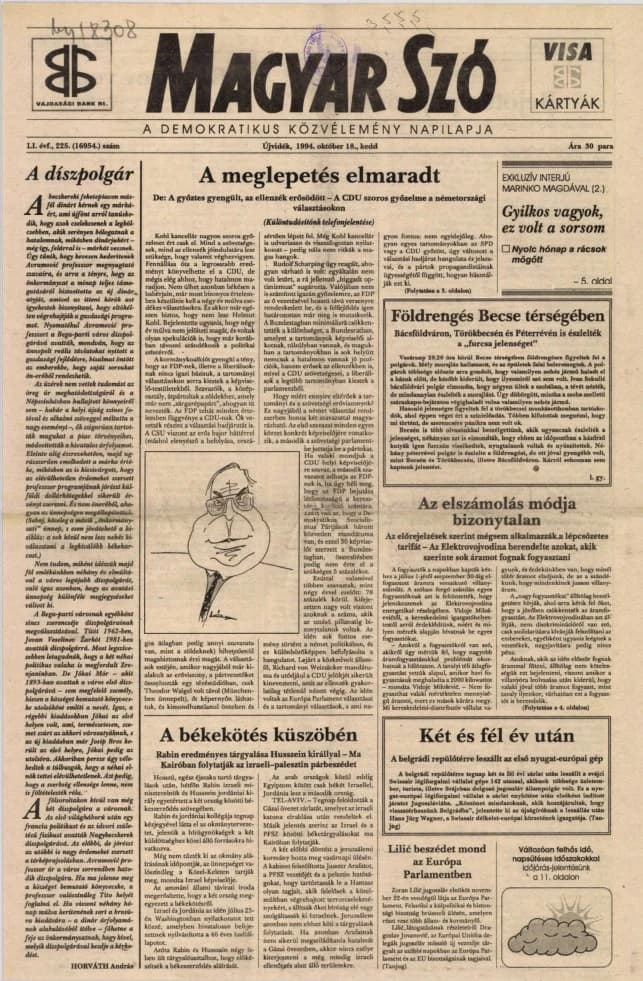 Magyar Szó, 51. évf. 1994. október 18. 225. sz. 1–16. oldal