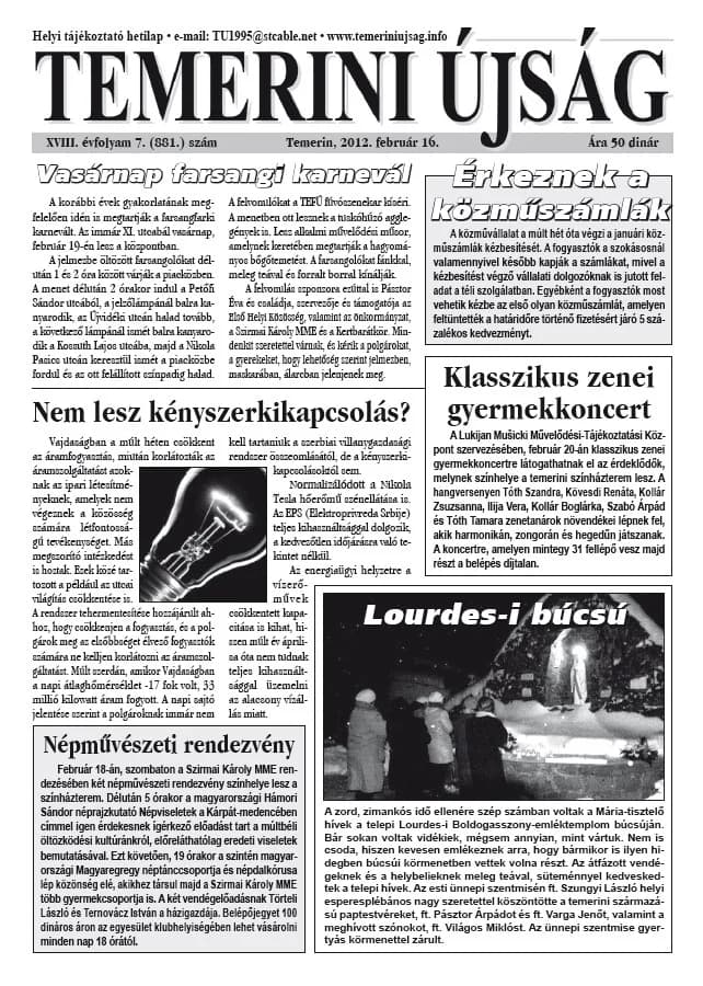 Temerini Újság, 18. évf. 2012. február 16. 7. sz.