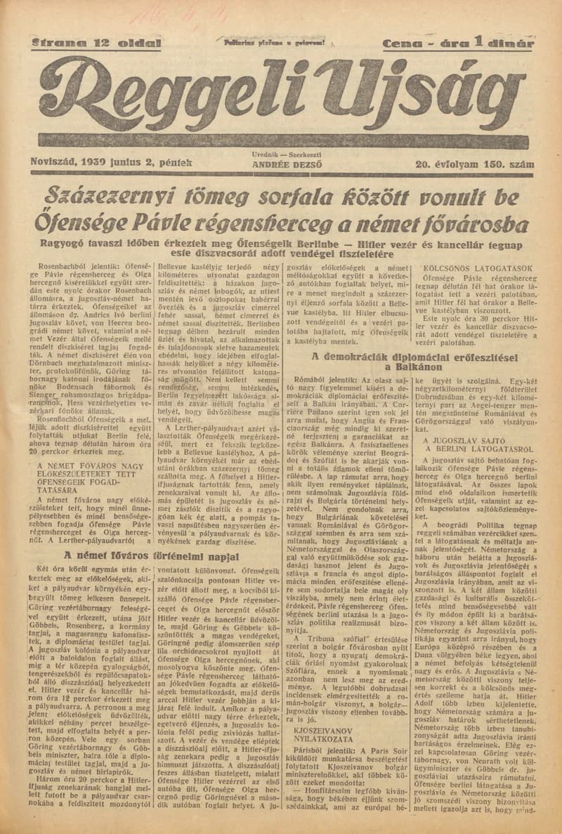 Reggeli Újság, 20. évf. 1939. június 2. 150. sz.