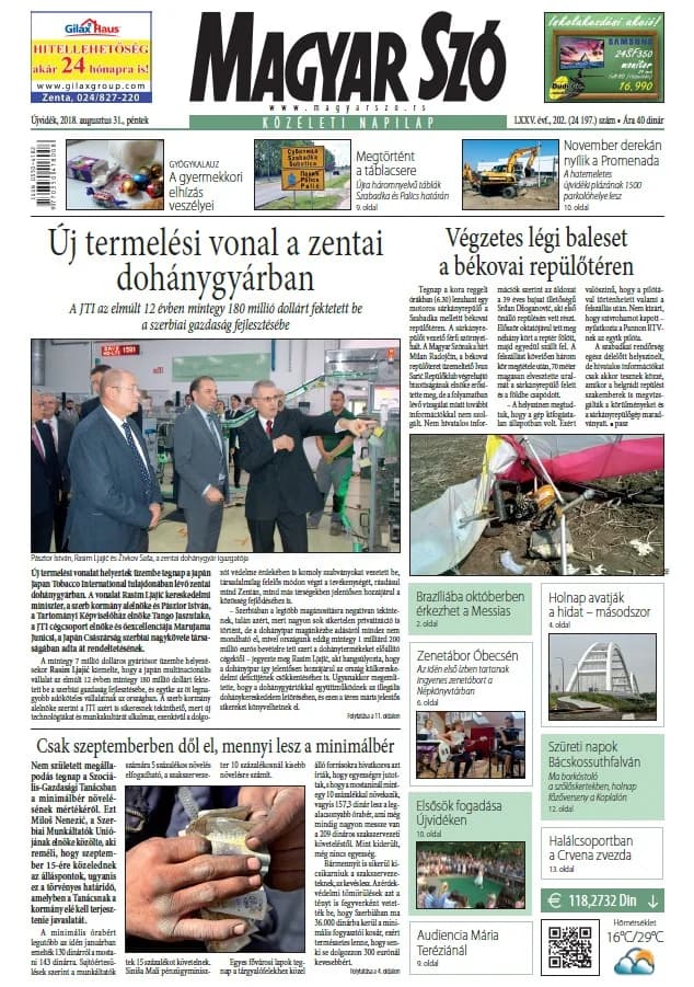 Magyar Szó, 75. évf. 2018. augusztus 31. 202. sz. 1–16. oldal