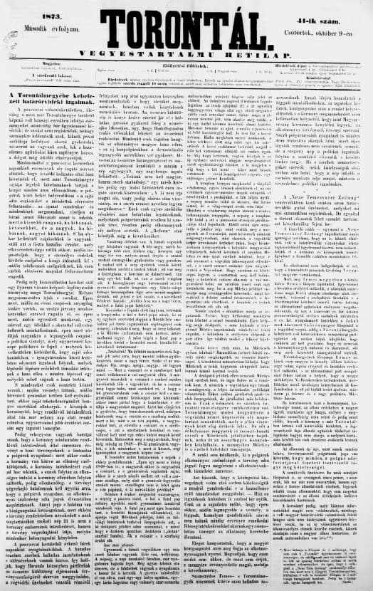 Torontál, 2. évf. 1873. október 9. 41. sz.