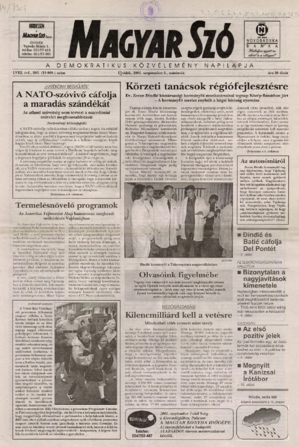 Magyar Szó, 58. évf. 2001. szeptember 6. 203. sz. 1–16. oldal