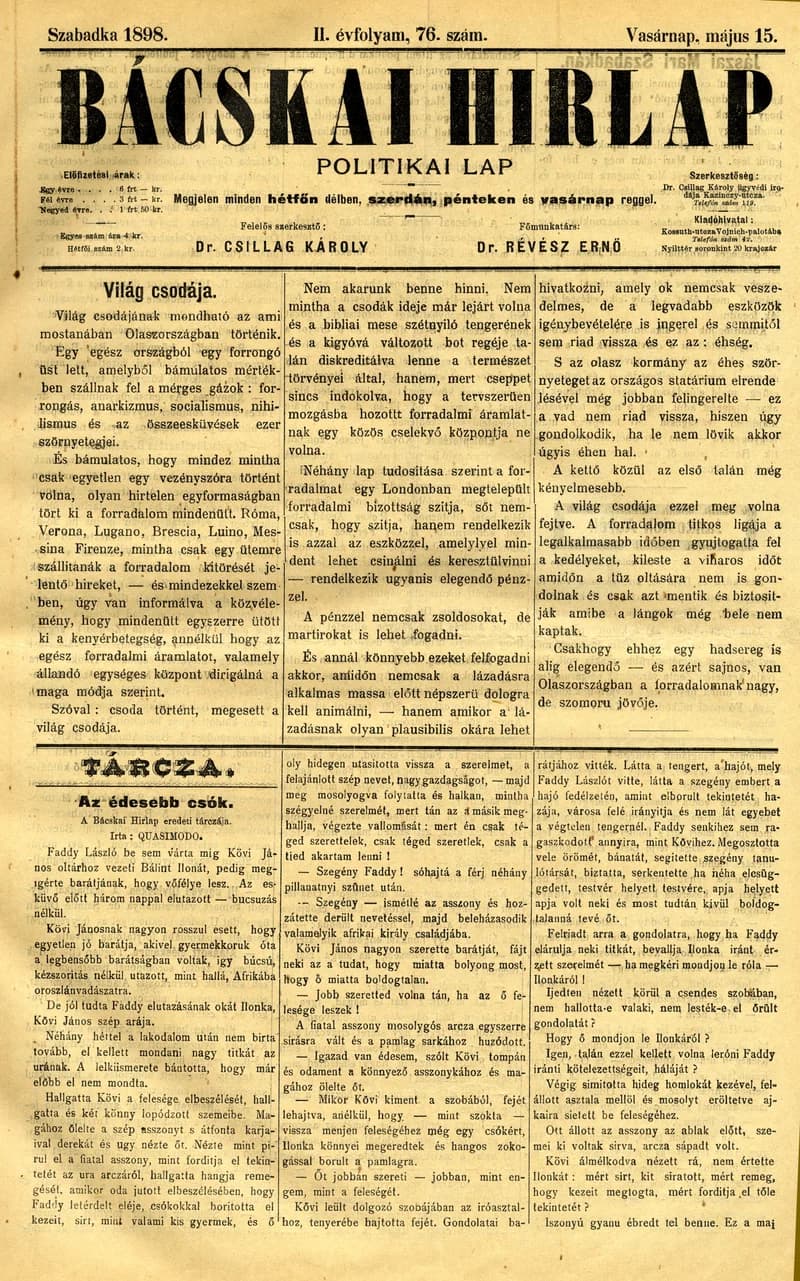 Bácskai Hirlap, 2. évf. 1898. május 15. 76. sz. 1–4. oldal