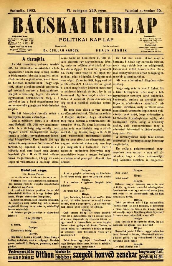 Bácskai Hirlap, 6. évf. 1902. november 15. 240. sz.