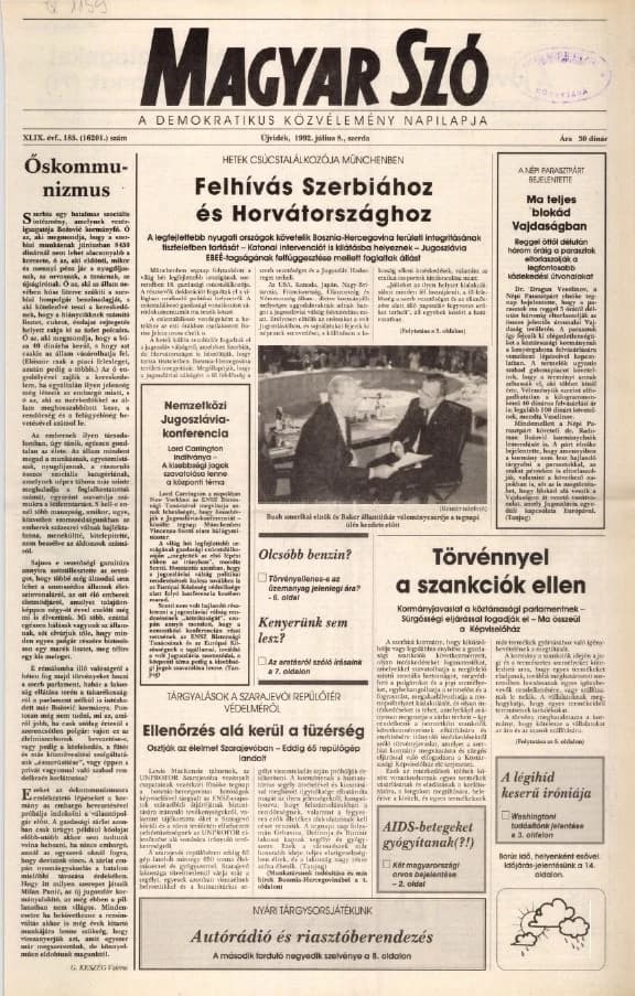 Magyar Szó, 49. évf. 1992. július 8. 185. sz. 1–16. oldal