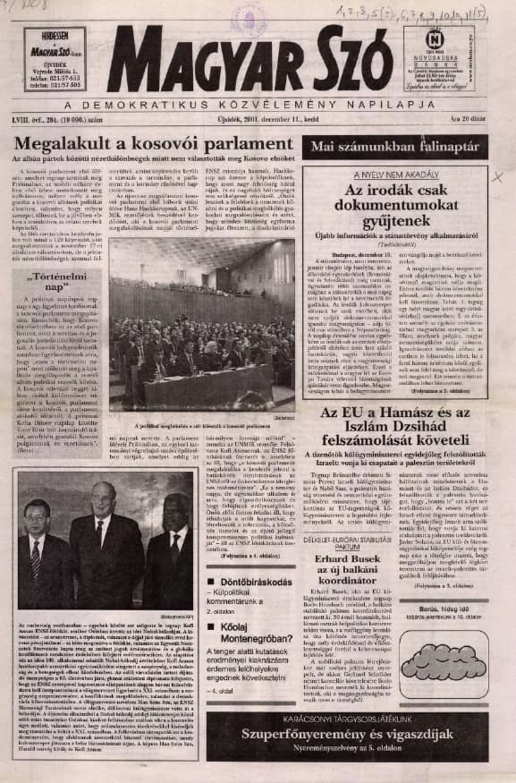 Magyar Szó, 58. évf. 2001. december 11. 284. sz. 1–16. oldal