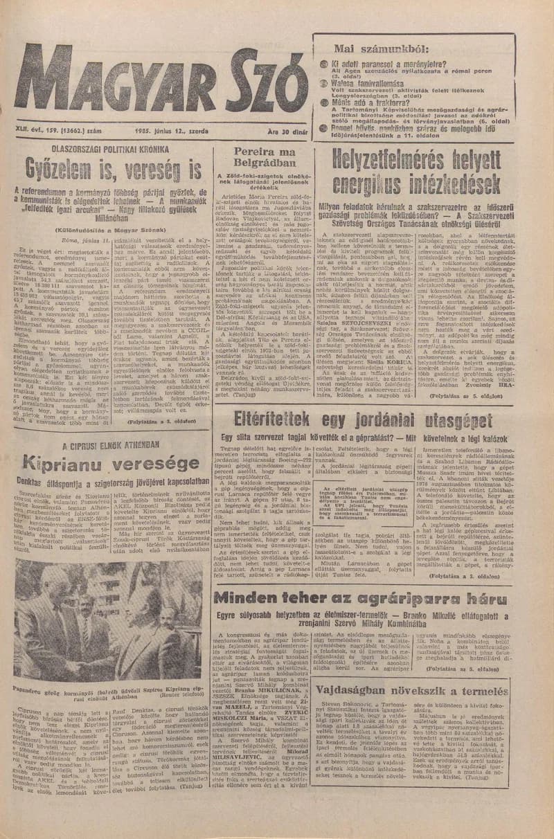 Magyar Szó, 42. évf. 1985. június 12. 159. sz. 1–16. oldal