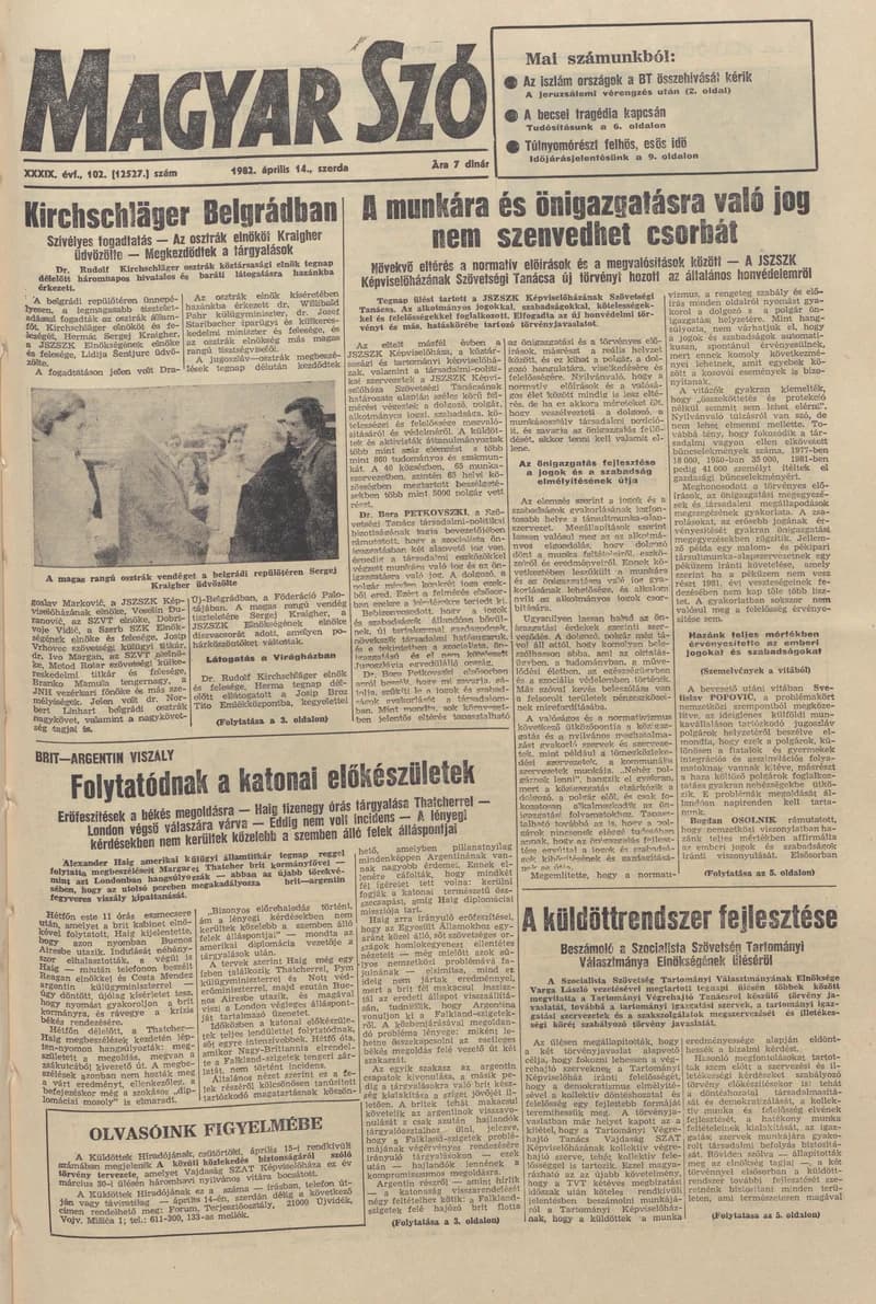 Magyar Szó, 39. évf. 1982. április 14. 102. sz. 1–20. oldal