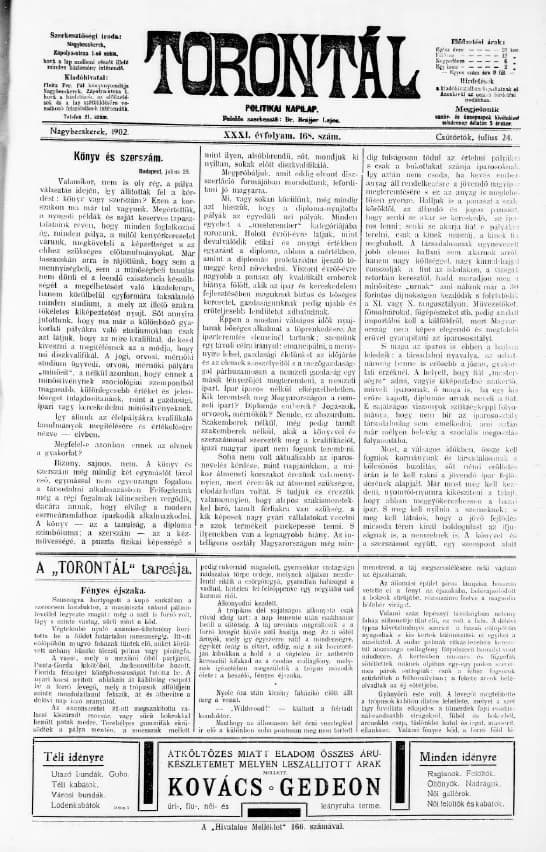 Torontál, 31. évf. 1902. július 24. 168. sz.