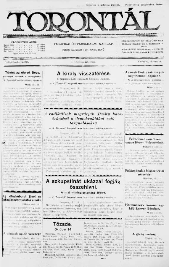 Torontál, 50. évf. 1921. október 16. 228. sz.