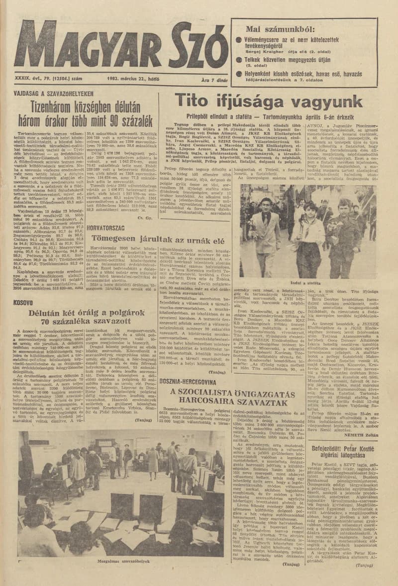 Magyar Szó, 39. évf. 1982. március 22. 79. sz. 1–8. oldal