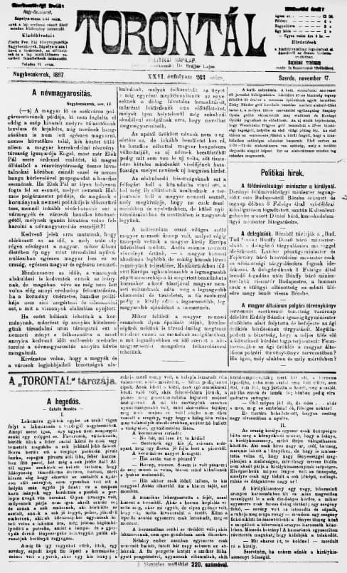 Torontál, 26. évf. 1897. november 17. 263. sz.