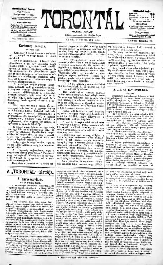 Torontál, 28. évf. 1899. december 23. 294. sz.
