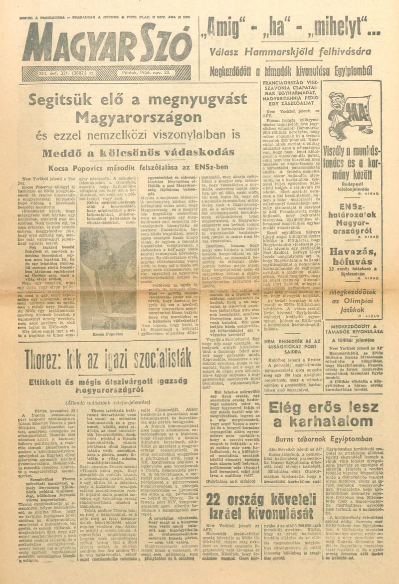 Magyar Szó, 13. évf. 1956. november 24. 322. sz.