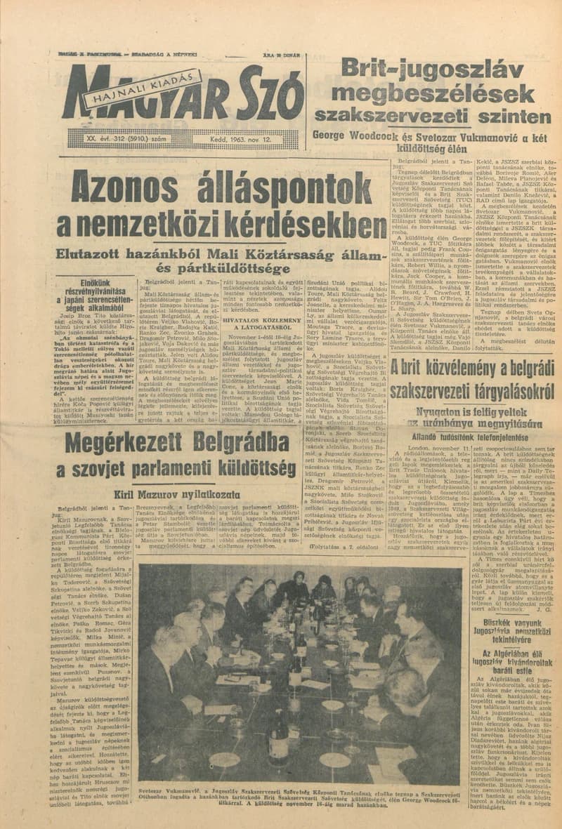 Magyar Szó, 20. évf. 1963. november 12. 312. sz. 1–16. oldal