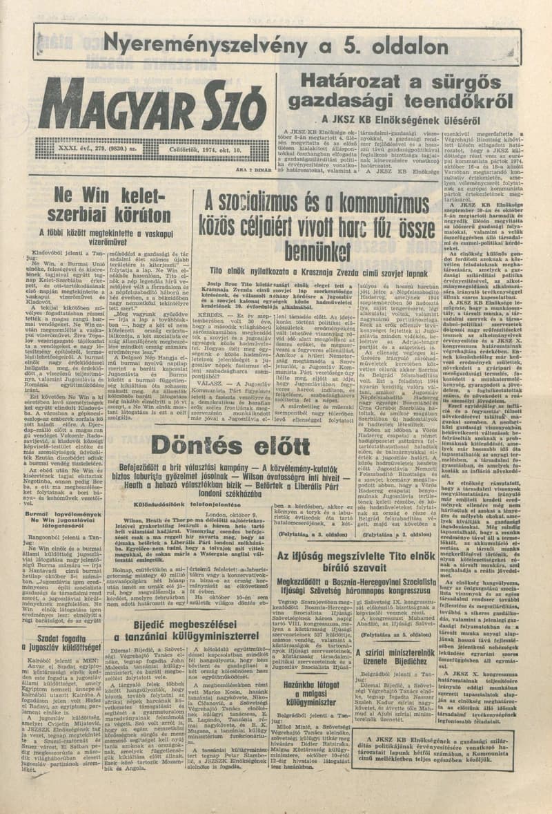 Magyar Szó, 31. évf. 1974. október 10. 279. sz. 1–16. oldal