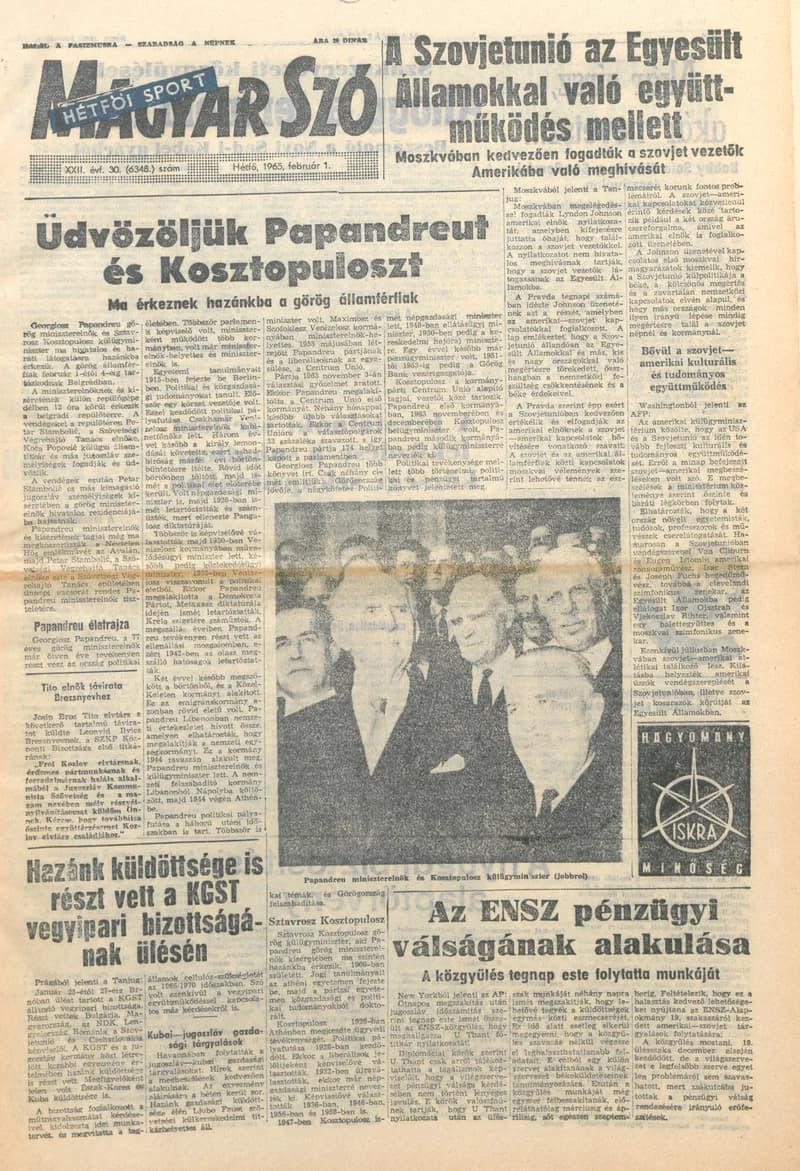 Magyar Szó, 22. évf. 1965. február 1. 30. sz. 1–14. oldal