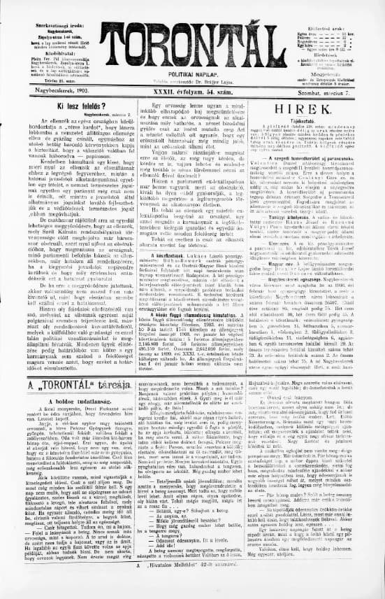 Torontál, 32. évf. 1903. március 7. 54. sz.