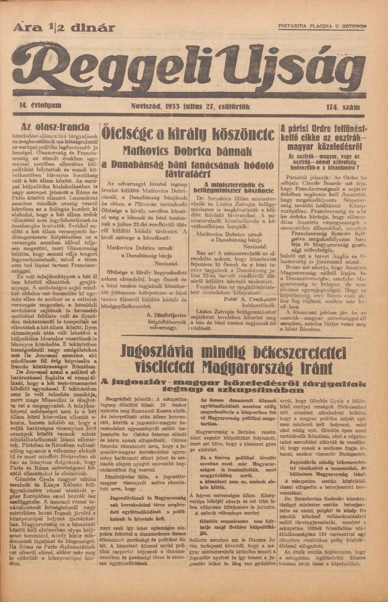 Reggeli Újság, 14. évf. 1933. július 27. 174. sz.