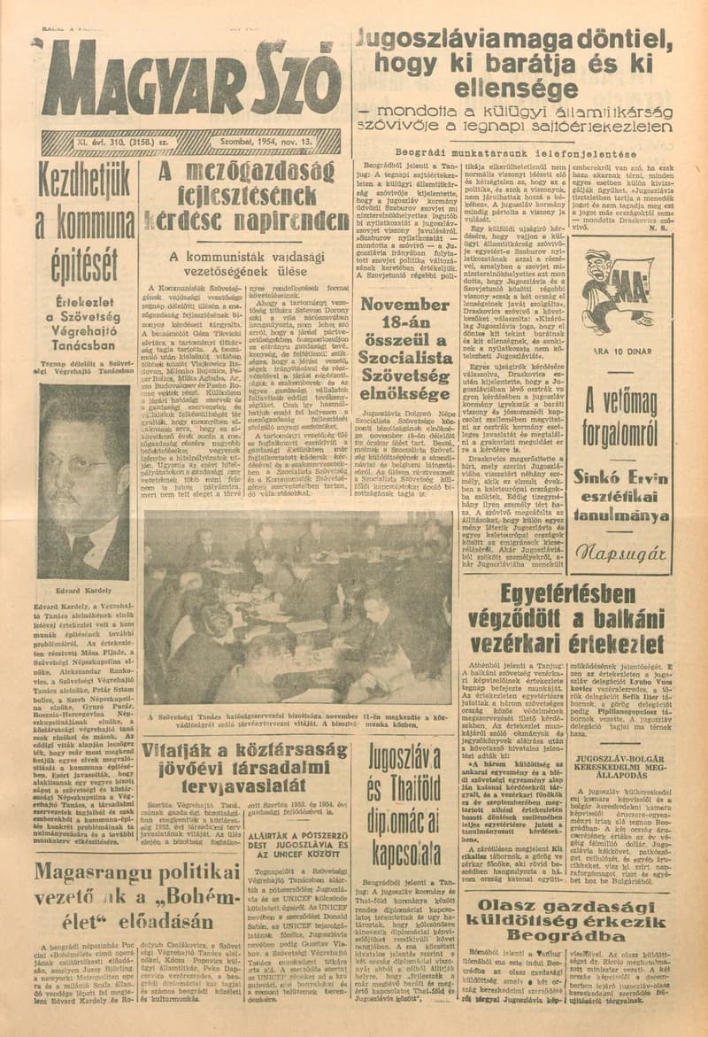 Magyar Szó, 11. évf. 1954. november 13. 310. sz. 1–8. oldal
