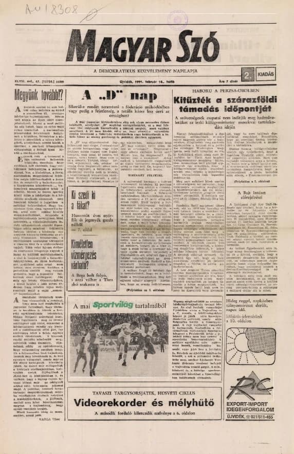 Magyar Szó, 48. évf. 1991. február 18. 47. sz. 1–16. oldal