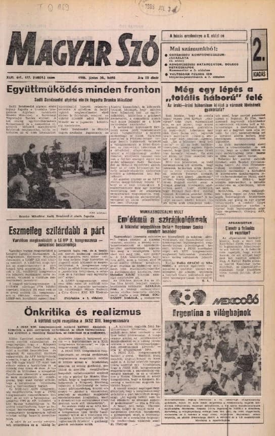 Magyar Szó, 43. évf. 1986. június 30. 177. sz. 1–20. oldal