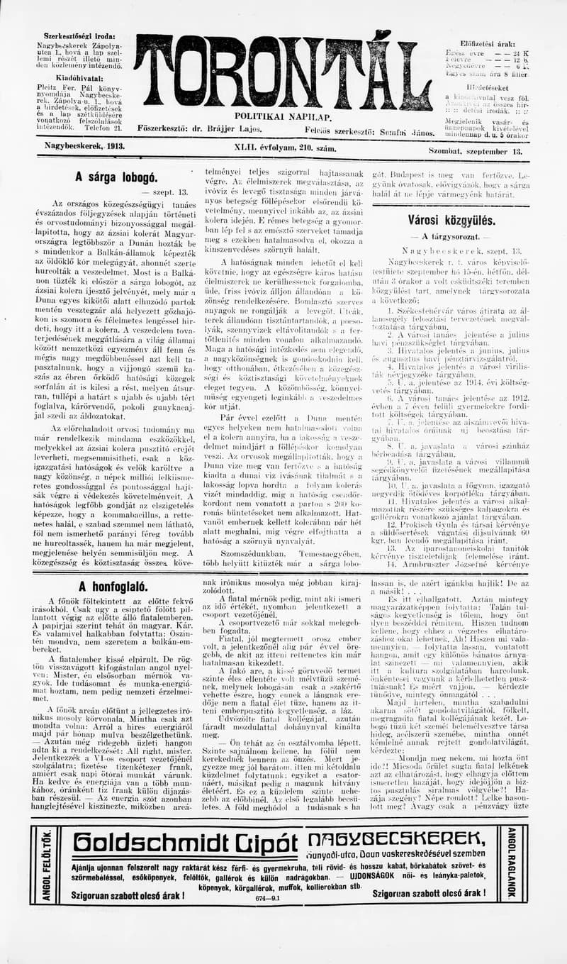 Torontál, 42. évf. 1913. szeptember 13. 210. sz.